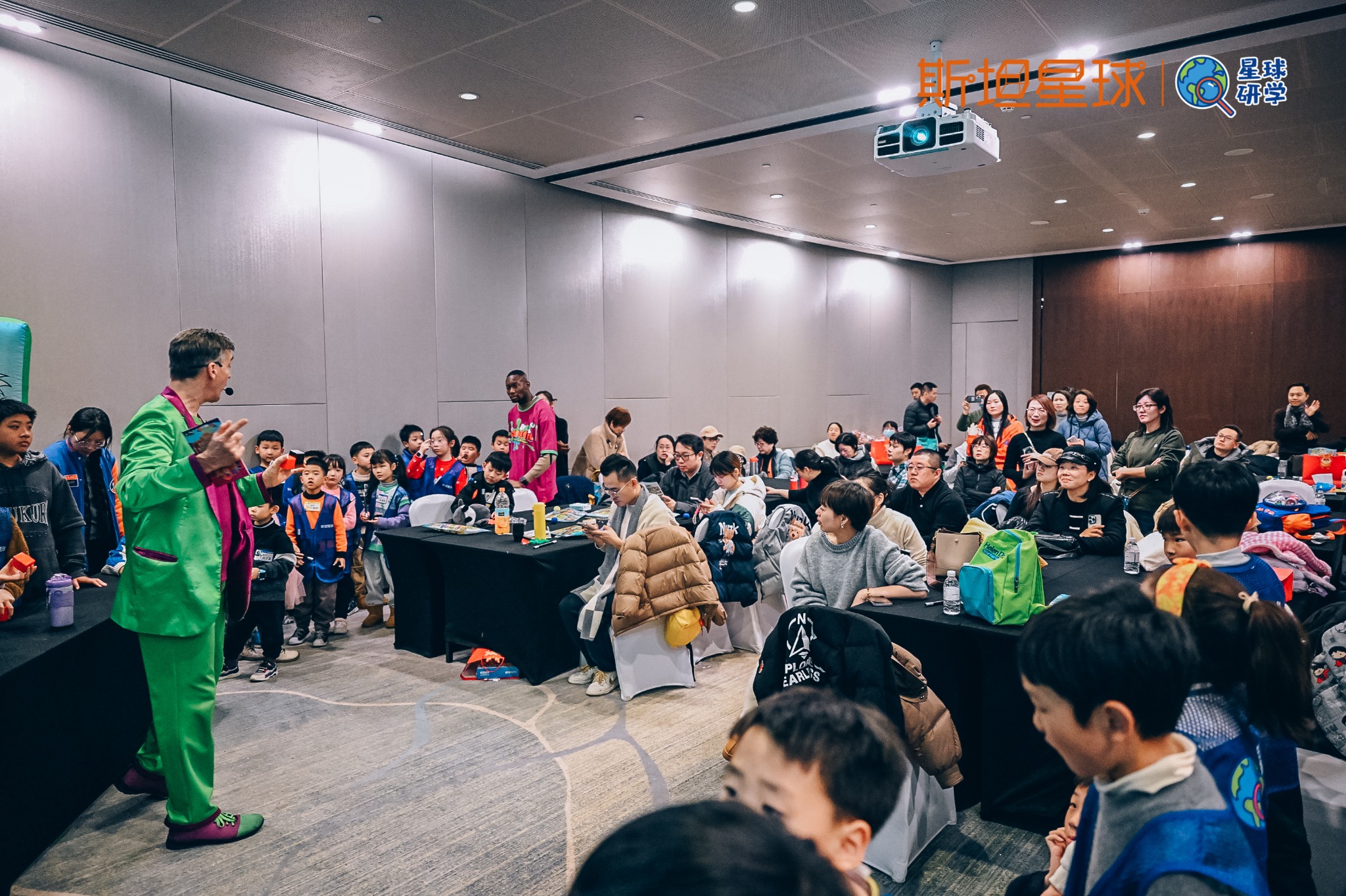 School Assemblies with Master Plaster and students
