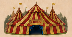 A red and gold big top circus tent